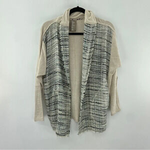 Anthropologie Dolan Twinkled Tweed Open Front Cardigan XS Cream Blue Metallic